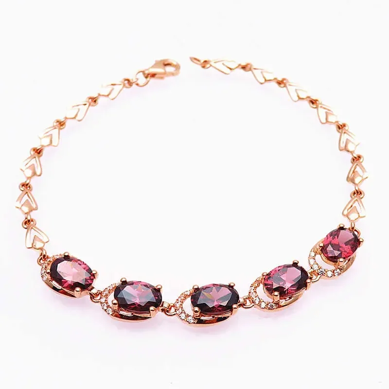 

585 Purple Gold Luxury Inlaid Ruby Fashion Crystals Bracelets for Women14K Rose Gold Charm Wedding Engagement High Jewelry