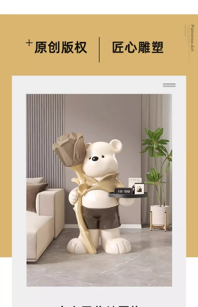 Bear Ornaments, Large Floor-standing Home Decorations, Rose Bears, Creative Ornaments, Living Room Decoration Sculptures