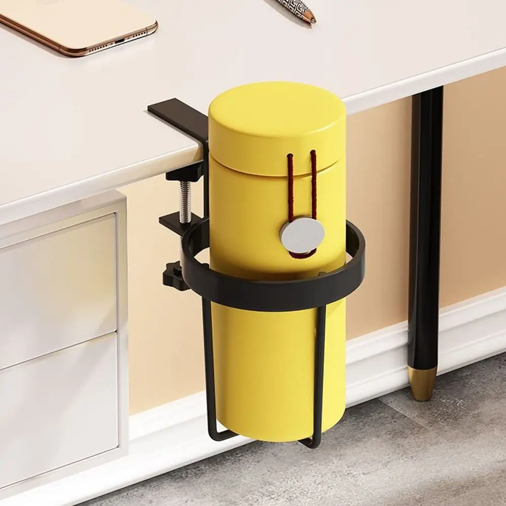 Home Clip On Table Cup Holder Horizontal Vertical Mount Anti Spill Office Desktop Mug Rack Metal Clamp Water Bottle Storage Tray 5