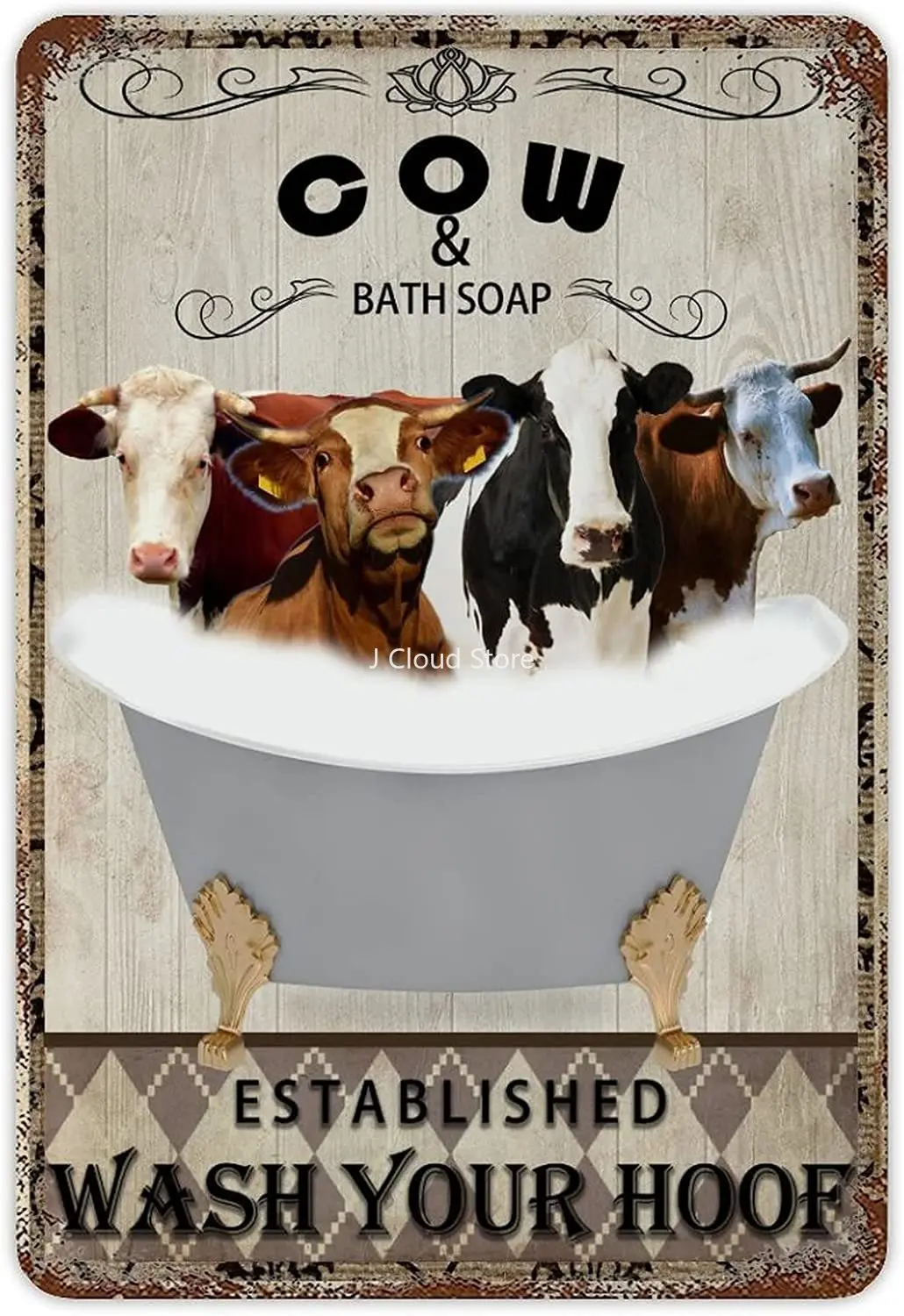 

in Bathtub Bath Shop Tin Sign Wash Your Hoof Tin Plaque Home Wall Art Signage Iron Poster Painting Birthday Gift Metal