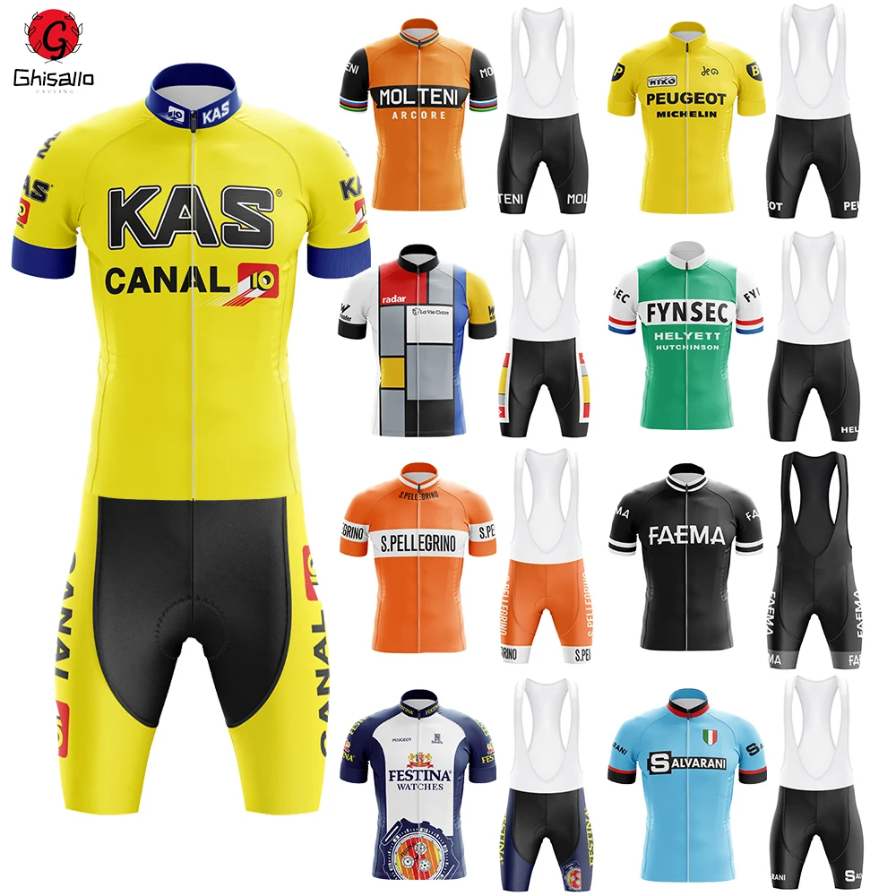 Retro Cycling Jersey Set for Men, Bicycle Suit, Summer Sleeve, Bib Shorts, Por Team Clothes, 20D Gel Pad, Lasting, 21 Style