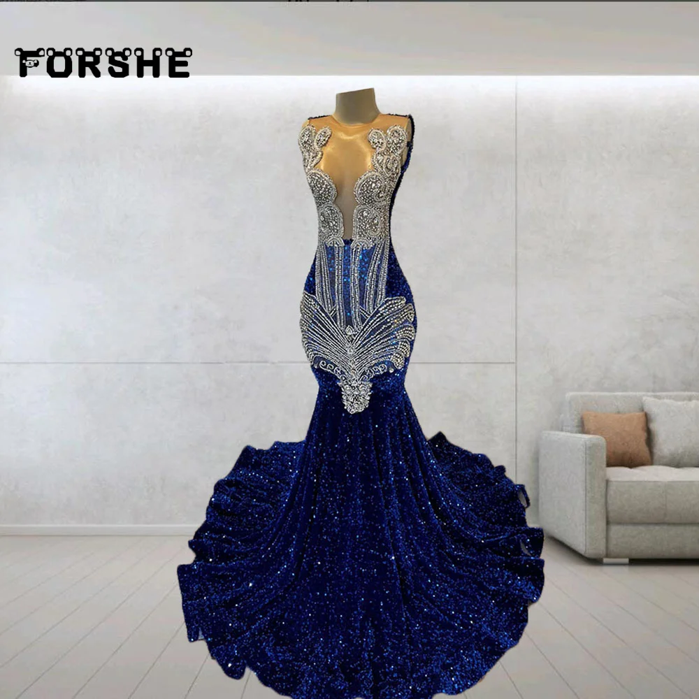 

Роскошные синие платья для выпускного вечера для черных девушек бриллиантовое платье русалки 2024 платья для торжества