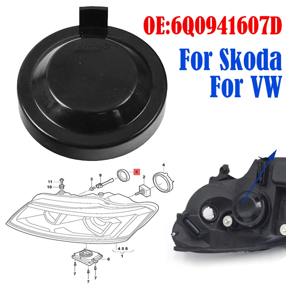 Headlight Seal Cover Car Headlight Seal Cover Protective Dust Cap For VW Passat Polo Touran Skoda Octavia Rapid 6Q0941607D 6Q0 941 607D 6Q0 941 607 D