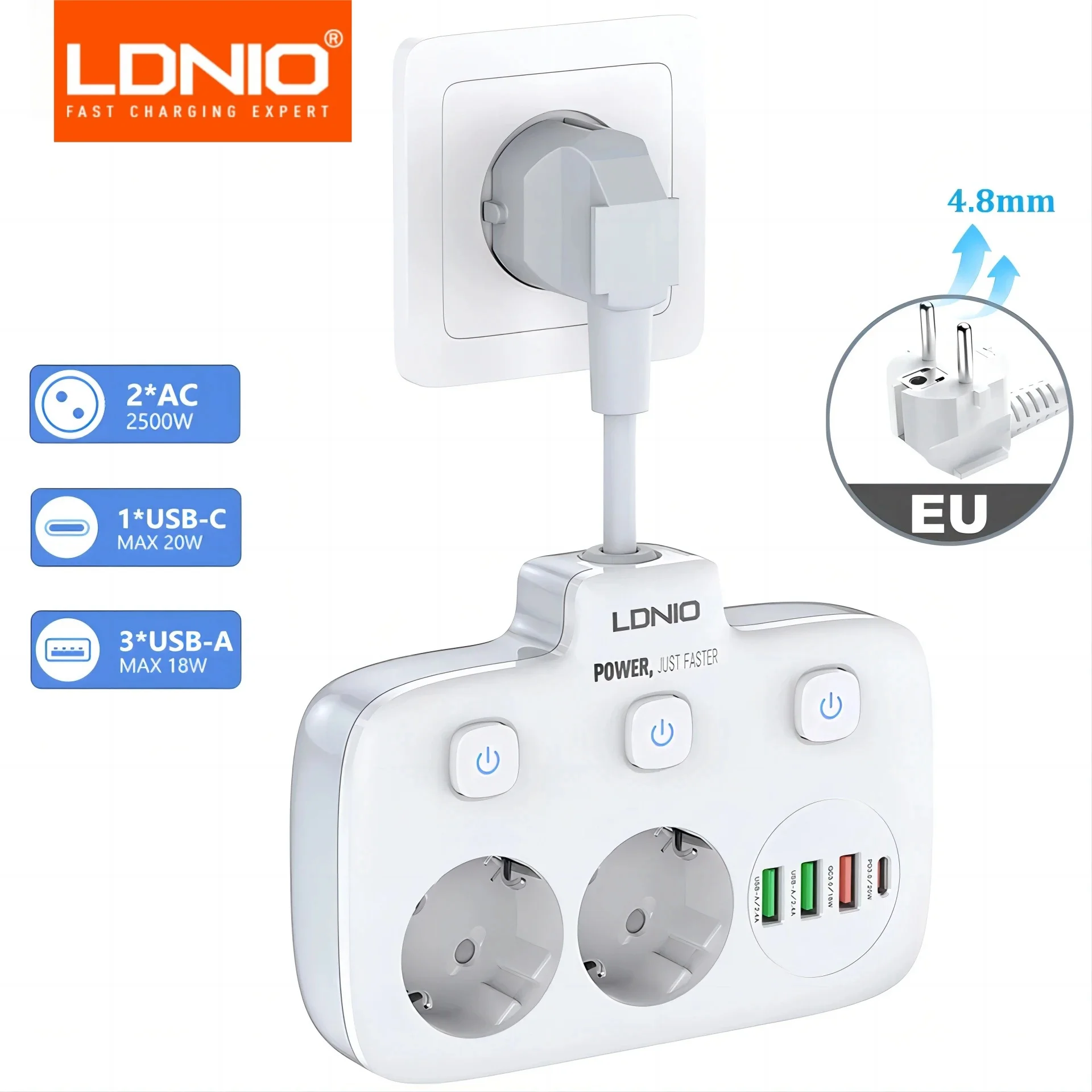 Adaptador Ldnio-power Strip eu Plug Saída Usb Tomada Elétrica com Cabo de Extensão Protetor contra Surge Home Plug Se2435