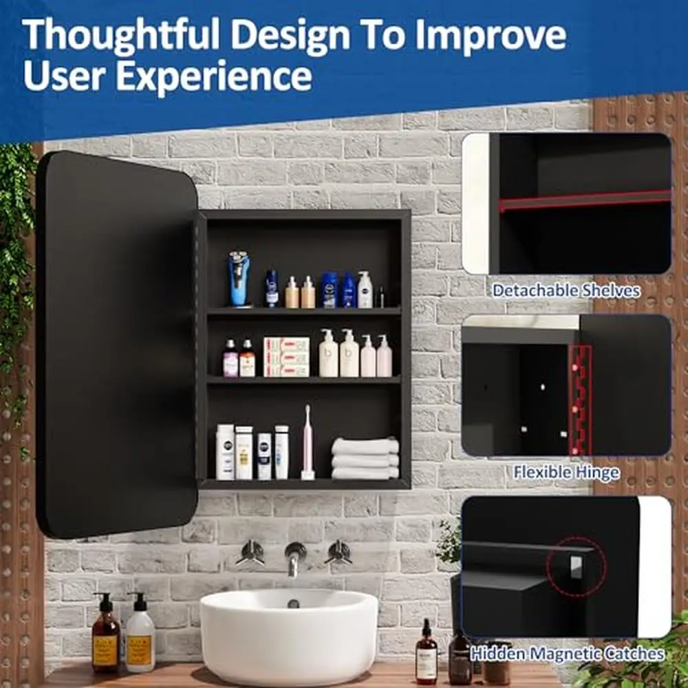 24x30" Metal Framed Mirror Medicine Cabinet with Adjustable Shelves