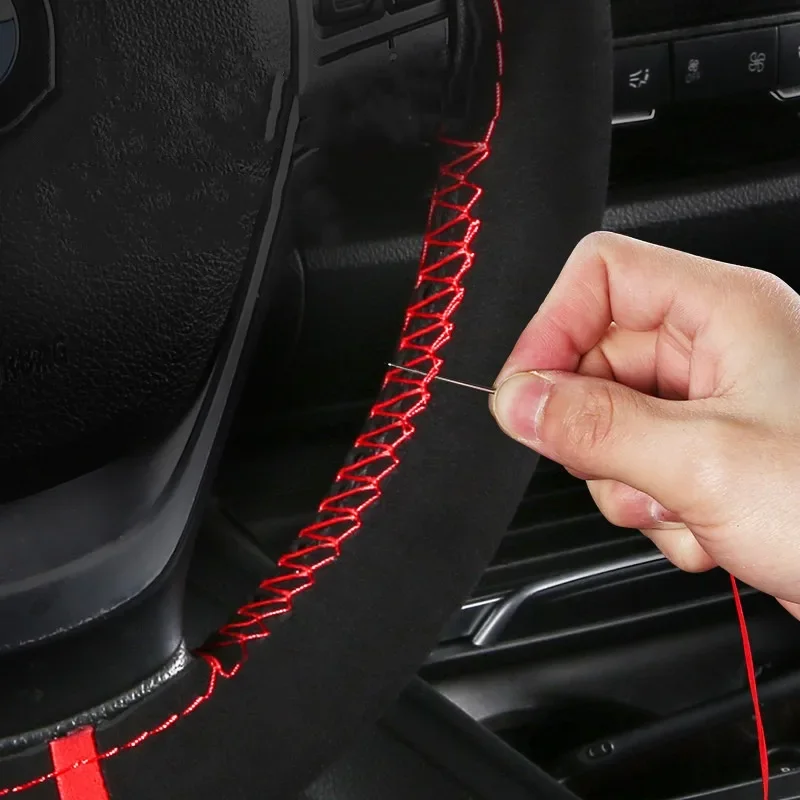 Steering Wheel Cover Black Suede Steering Wheel Cover DIY Braid For Diameter 38cm Auto Accessories