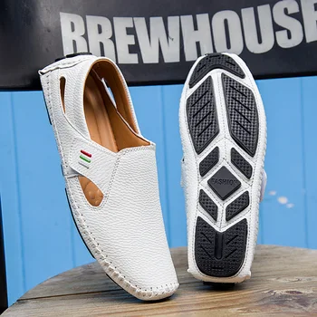 2024 New Men's Casual Shoes Genuine Leather Handmade Men Loafers Fashion Breathable Walking Shoes Slip On Soft Men Driving Shoes 1