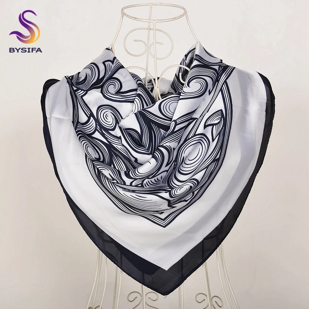 Navy silk scarf. Women's square silk chiffon scarf - BASMA