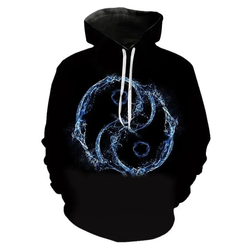 Fashionable New Bagua Tai Chi Printing Minimalist Design Hooded Pullover for Men in Autumn and Winter Large Size ClothingSweater