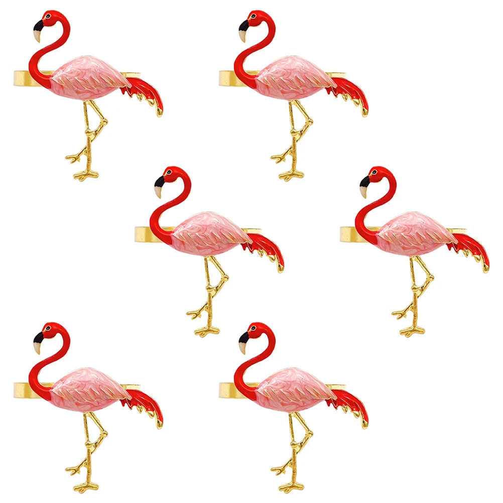 

6 Pcs Christmas Table Decor Flamingo Napkin Buckle Ornaments Clasps Disposable Metal Rings Holders Banquet