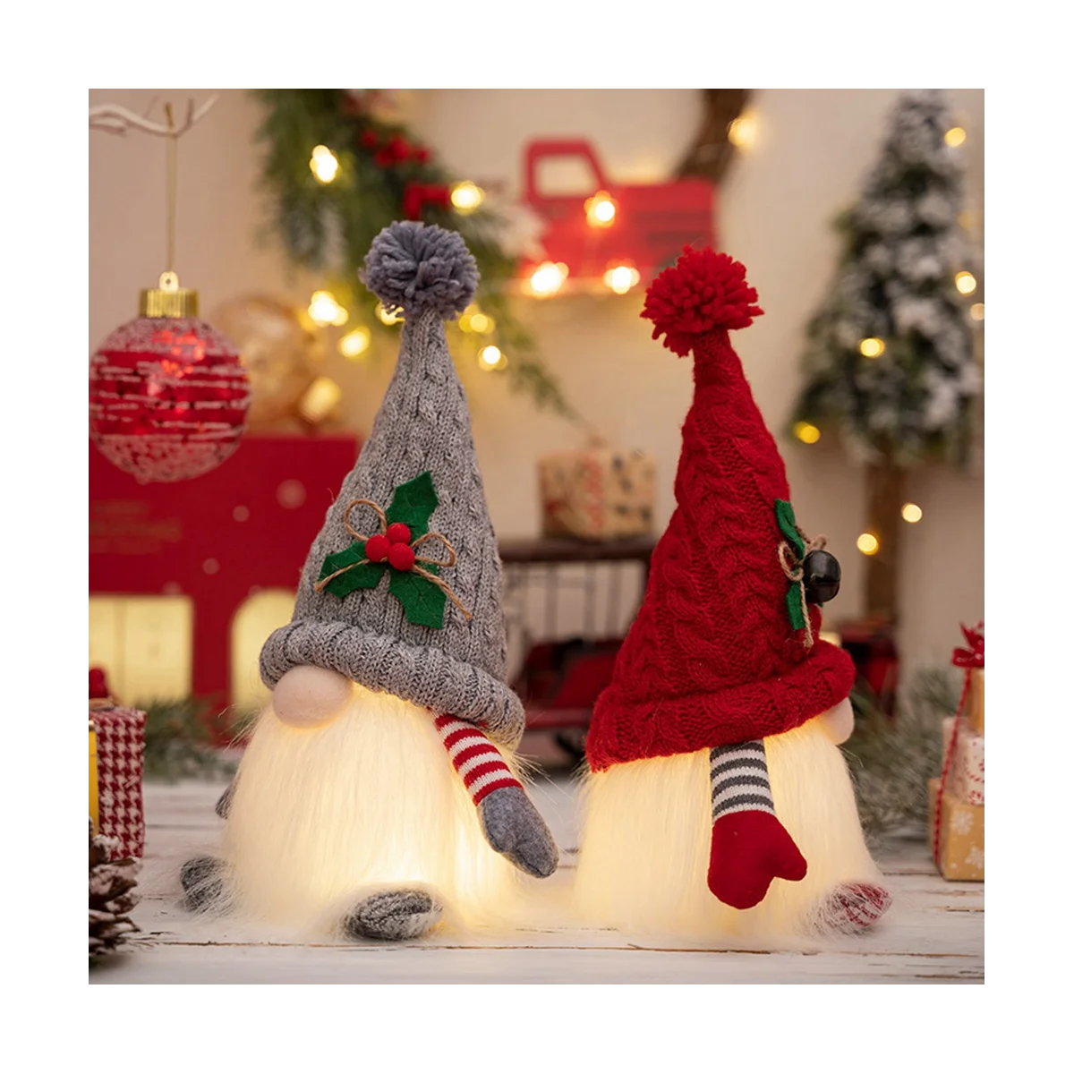 

Christmas Ornament Knit Hat Illuminated Rudolph Doll Faceless Gnome Doll Christmas Decoration Supplies Red