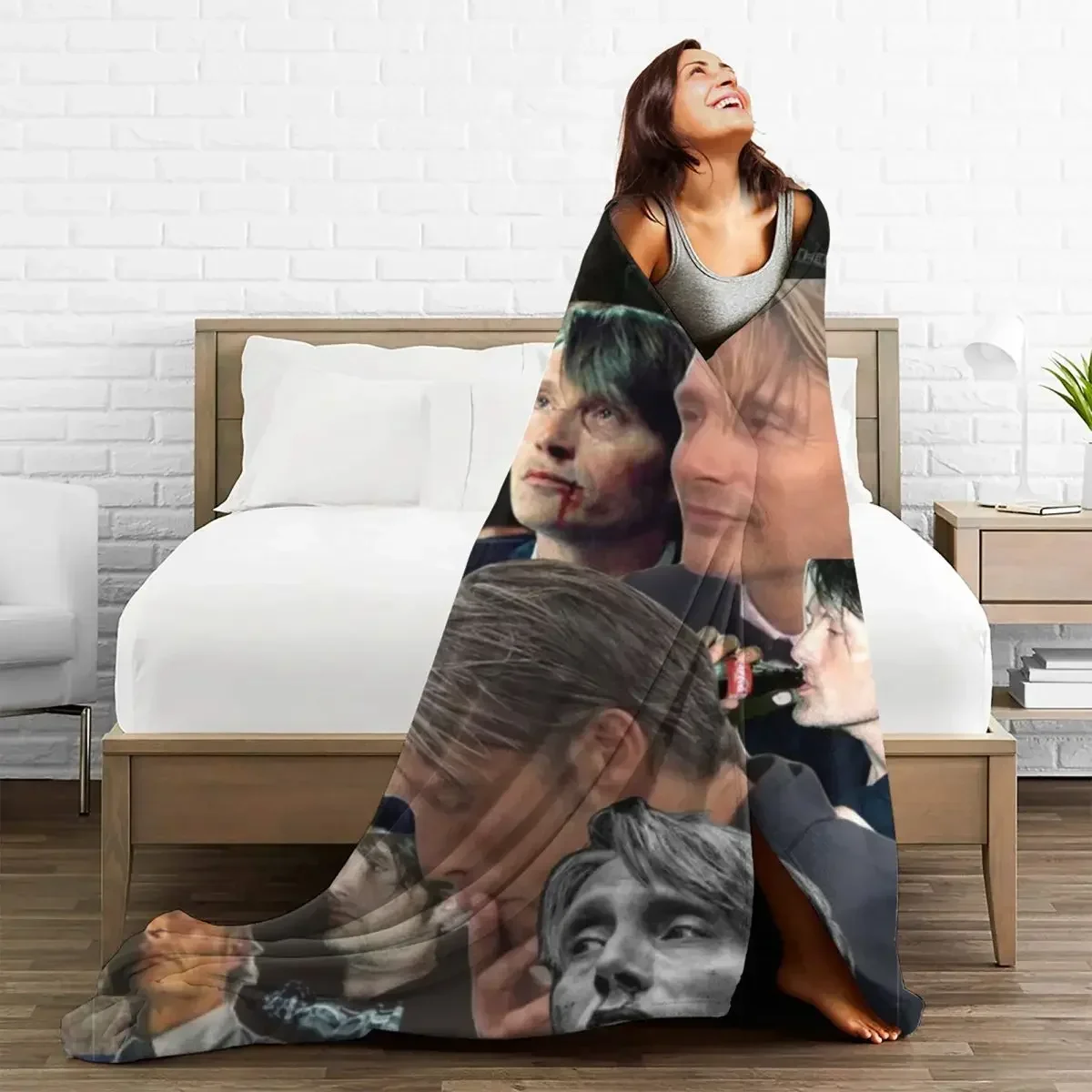 Mads Mikkelsen Warm Soft Blanket Actor Star Photos Airplane Travel Throw Blanket Winter Funny  Flannel Bedspread Sofa Bed Cover 5