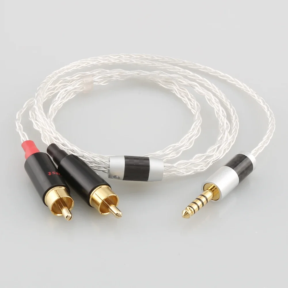 HIFI OCC 실버 도금 AUX 오디오 케이블, 헤드폰 앰프 연결 라인, 오디오 케이블, 8 코어, 4.4mm-2rca 잭