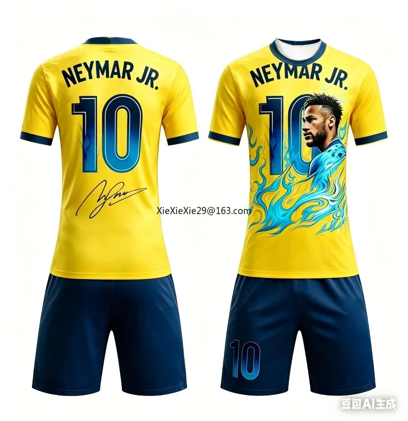 Herren Sommer AI Neymar # 10er-Set Gedenk-Edition Fußballtrikot T-Shirt Shorts Set Sommer Kinder- und Erwachsenen-Outfit für Eltern-Kind-Abstufung