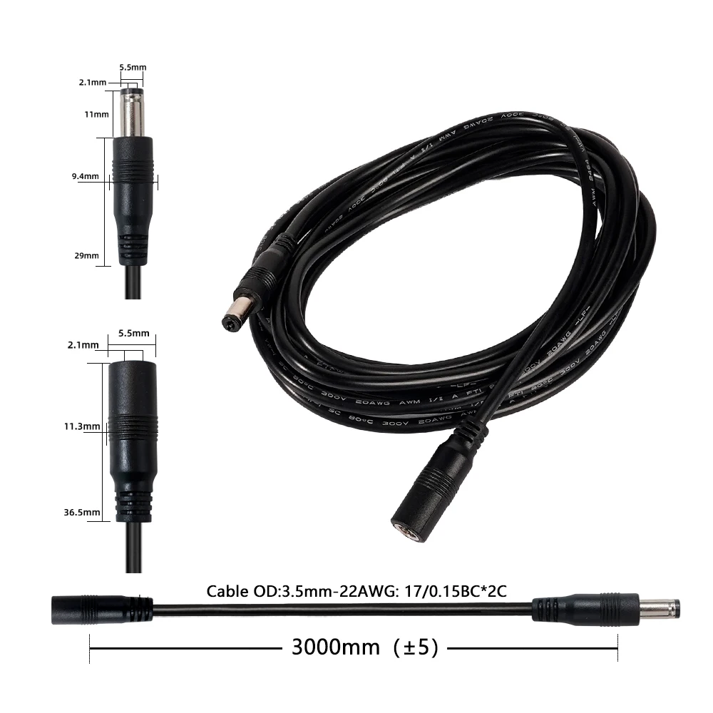 스마트 조명, 카메라 및 보안 장치용 5521mm DC 연장 케이블; 스마트 홈 및 자동화 장비용 DC 전원 케이블