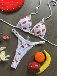 Women's Cherry Print Brazilian Thong Bikini Set - Cute & Sexy Two-Piece Swimsuit - M (TYT2157)
