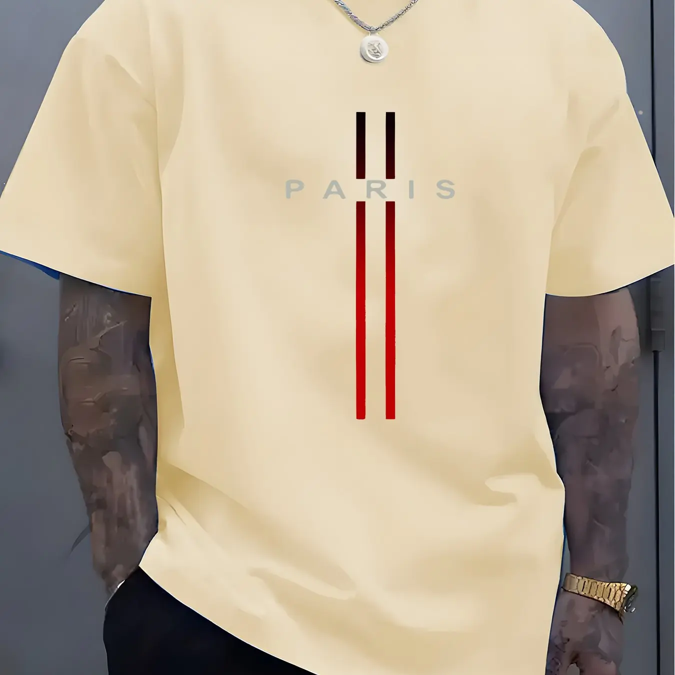 Summer Men's Pure Cotton Casual Loose Fit Plus Size Paris Letter Pattern Printed Round Neck Short Sleeved Kid T-Shirt Top