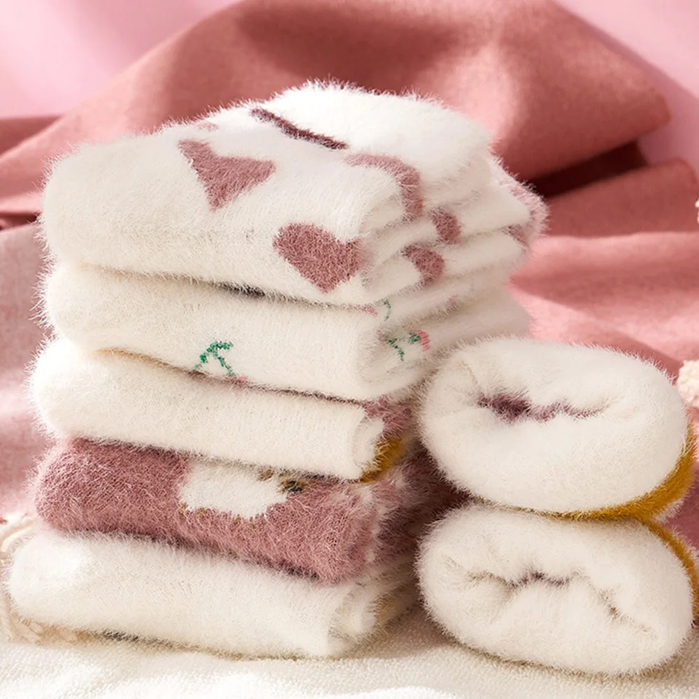 

Cute Autumn Winter Warm Imitate Mink Velvet Women'S Socks Soft Cozy Towel Hosiery Floor Socks Sweat-Absorbent Sleep Socks