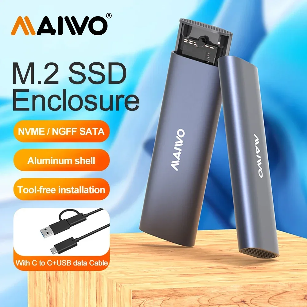 Nvme Gabinete Ssd Ngff Usb 3.1 tipo c Case Externo Tampa do Disco Rígido Caixa de Armazenamento Hdd com Dissipador de Calor de Metal Maiwo-m.2