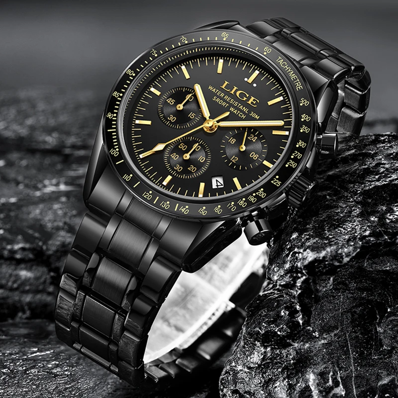 LIGE Classic Watches for Men Business Military Waterproof Watch Men Top Brand Luxury Sports Quartz Chronograph Montre Homme+BOX