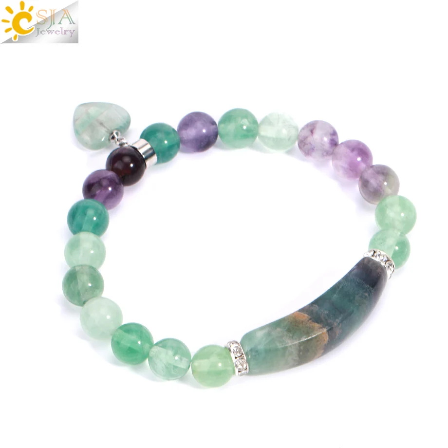 CSAlbanReiki-Bracelet en cristal de fluorite, perles en pierre naturelle de 8mm, breloque en forme de cœur, bracelets Mala extensibles porte-bonheur, bijoux de guérison H176