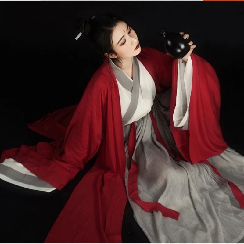 

WATER Swordsman Chinese Traditional National Style Folk Hanfu Dresses Women's Men Costume Dance Female Ancient Improved Red