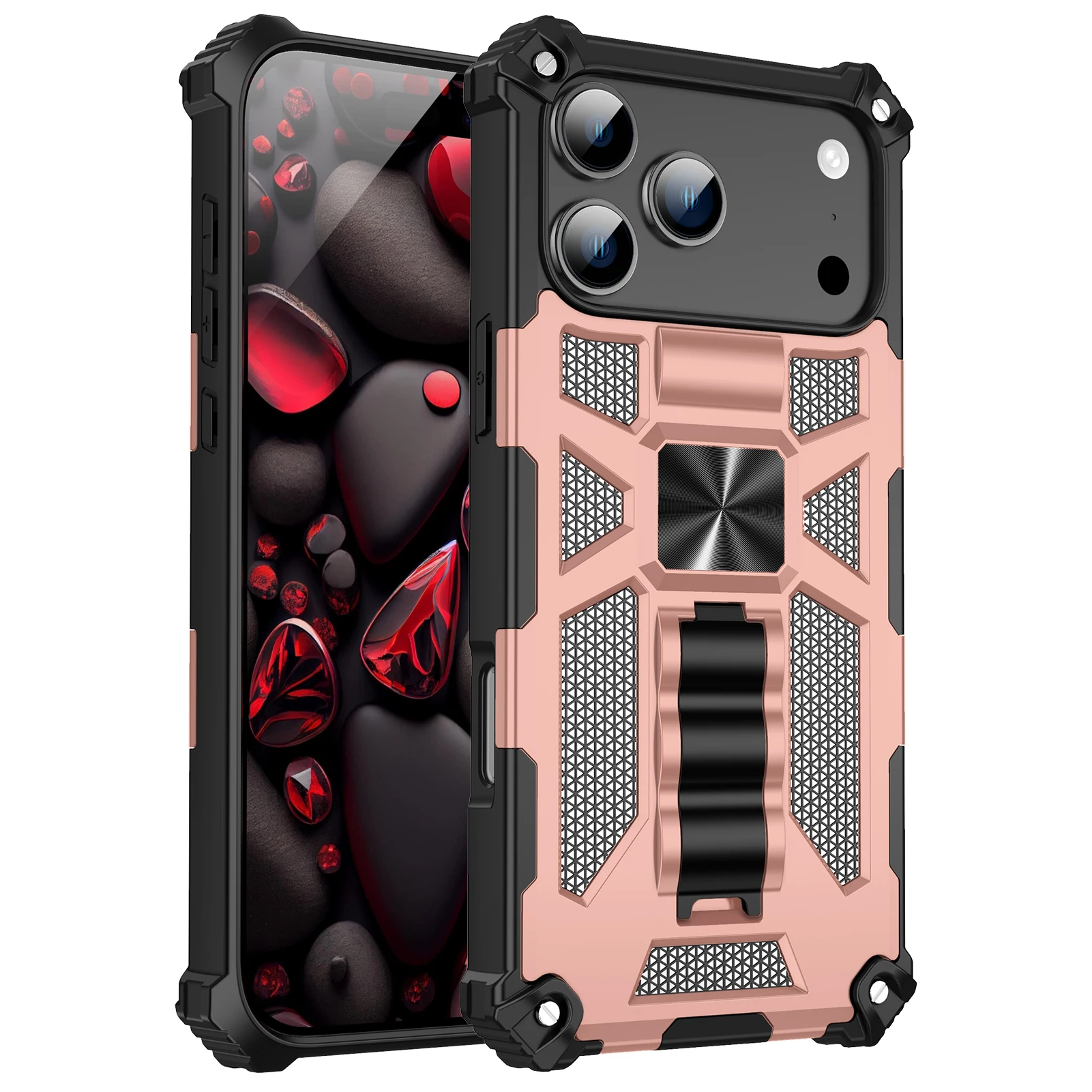 Rugged Shockproof Phone Case with Armor Fold Stand & Car Holder