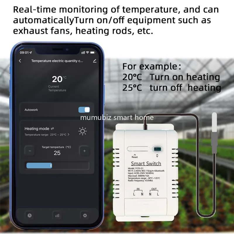 스마트 라이프 WiFi 온도 스위치 16A 스마트 온도 조절기 RF433 Alexa 호환 실시간 에너지 소비 모니터링