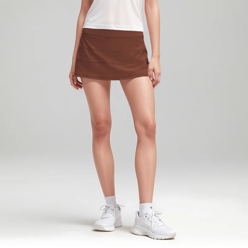 Yoga Clothing Nude Fabric Women's Tennis Sports Skirt Shorts Pleated Skirt Hundred Fake Two Pieces Anti-Shine Outdoor New
