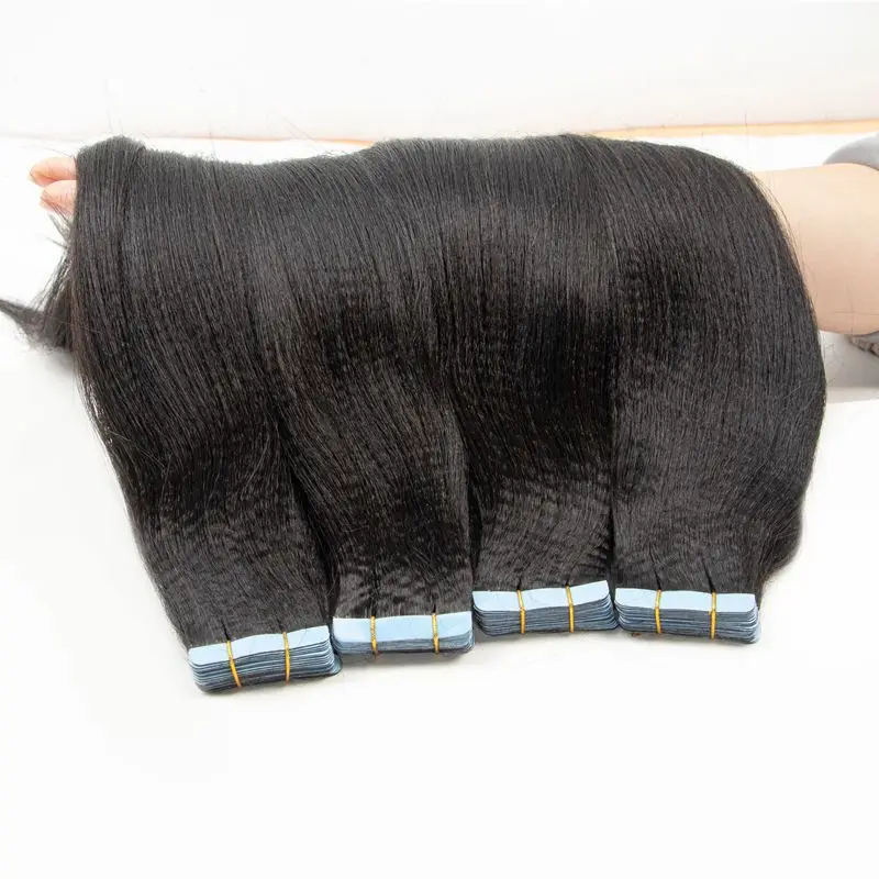 Light Yaki Straight Tape In Hair Extensions Human Hair Remy Tape Ins 12-26&rdquo; 20pcs/Pack Yaki Natural Black Bundles
