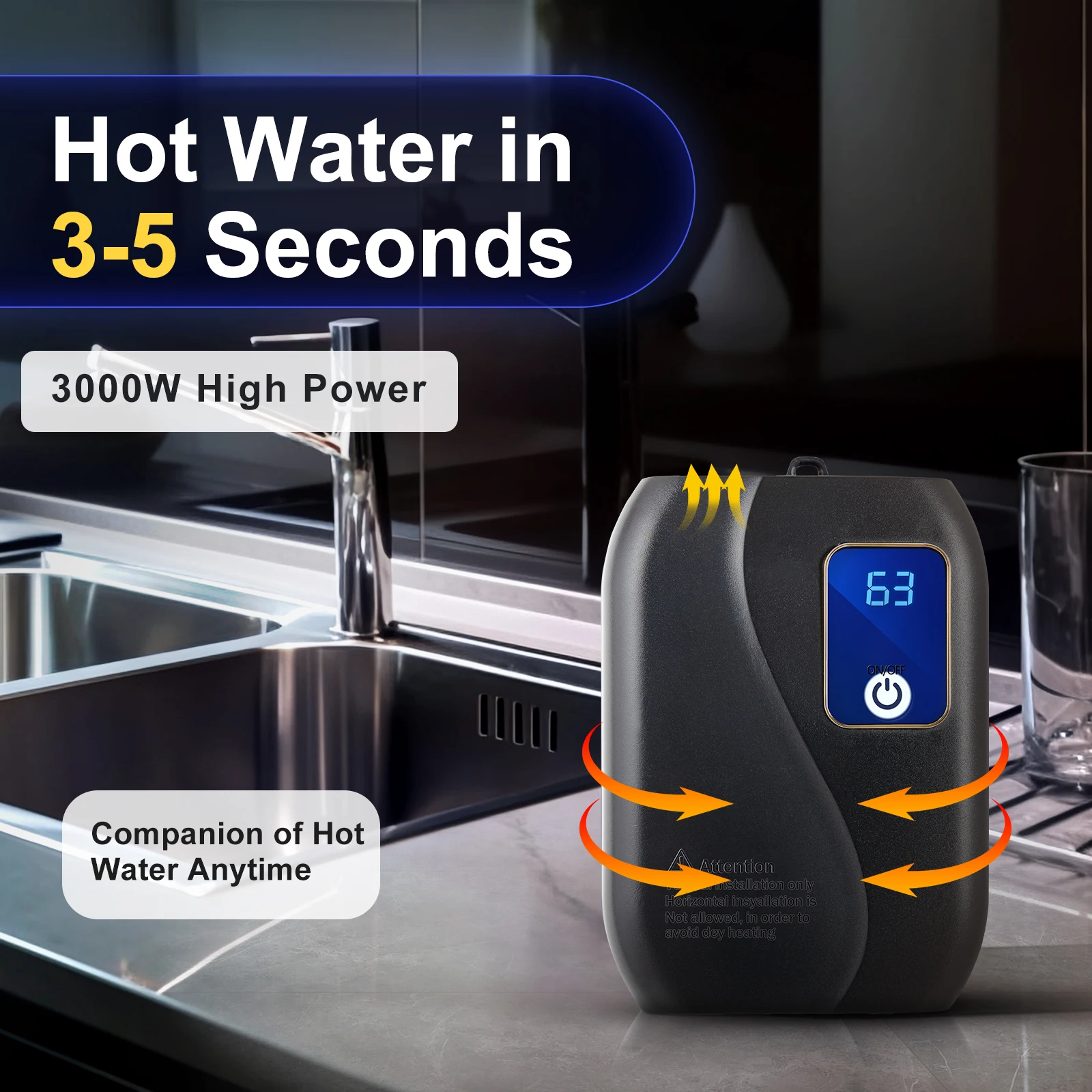 110V 3000W Tankless Water Heater Electric Instant Water Heating Machine Kitchen Boiler Hot Black electric water heater