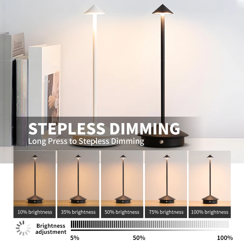 Table LED Lamp Rechargeable Touch Sensor Night Desk Lamp 3 Color Temperatures Stepless Dimming for Restaurant Hotel Bar Bedroom