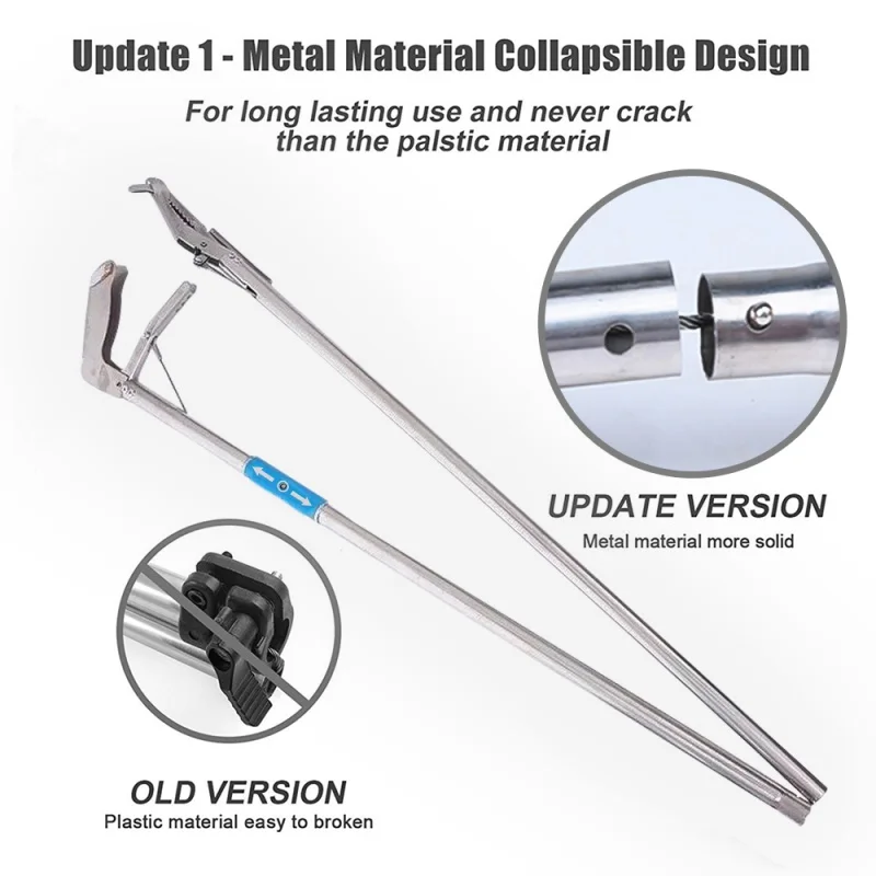 Foldable Snake Catcher Tongs Stick, Reptile Camping Grabber, Stainless Steel, Wide Jaw, Control Tool, 1.2m