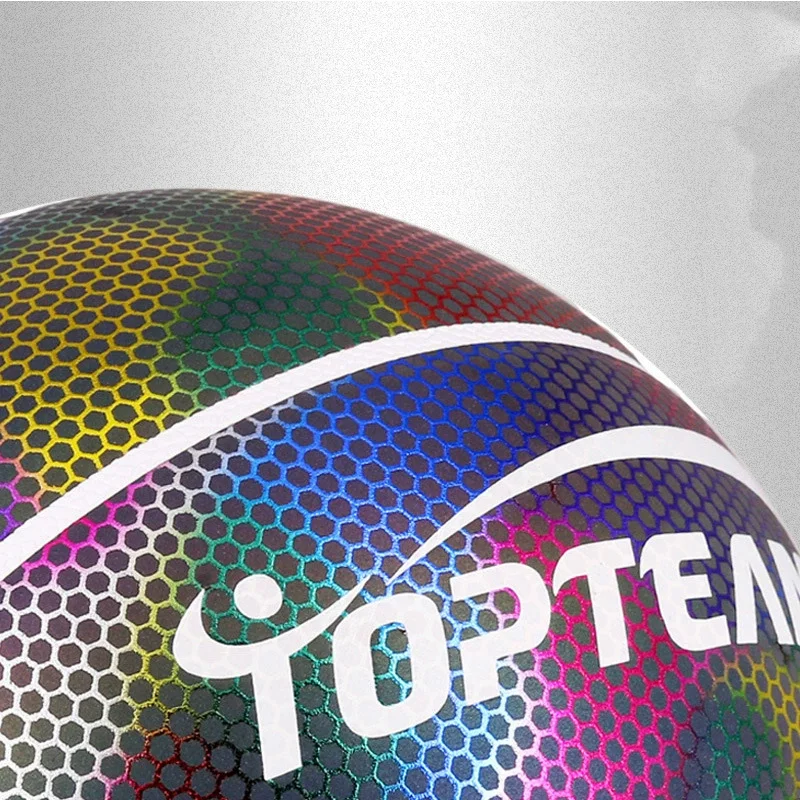 Basketball Size 7 Standard Adult PU Material With Holographic Luminous Reflective Design Training Ball Gift For Sports Lovers