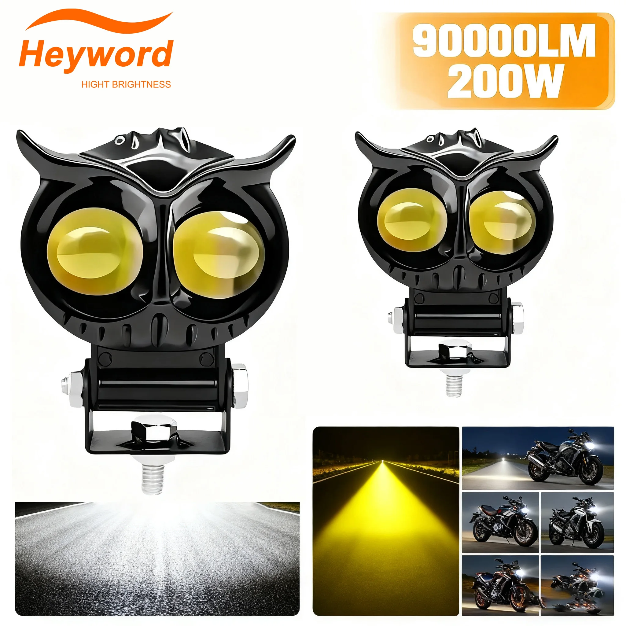Dual Color Motorcycle Headlight 1PC Dual Color Motorcycle Headlight Owl Design 4 Modes Auxiliary Spotlights Motorbike Scooter Fog Lamp Running Lights