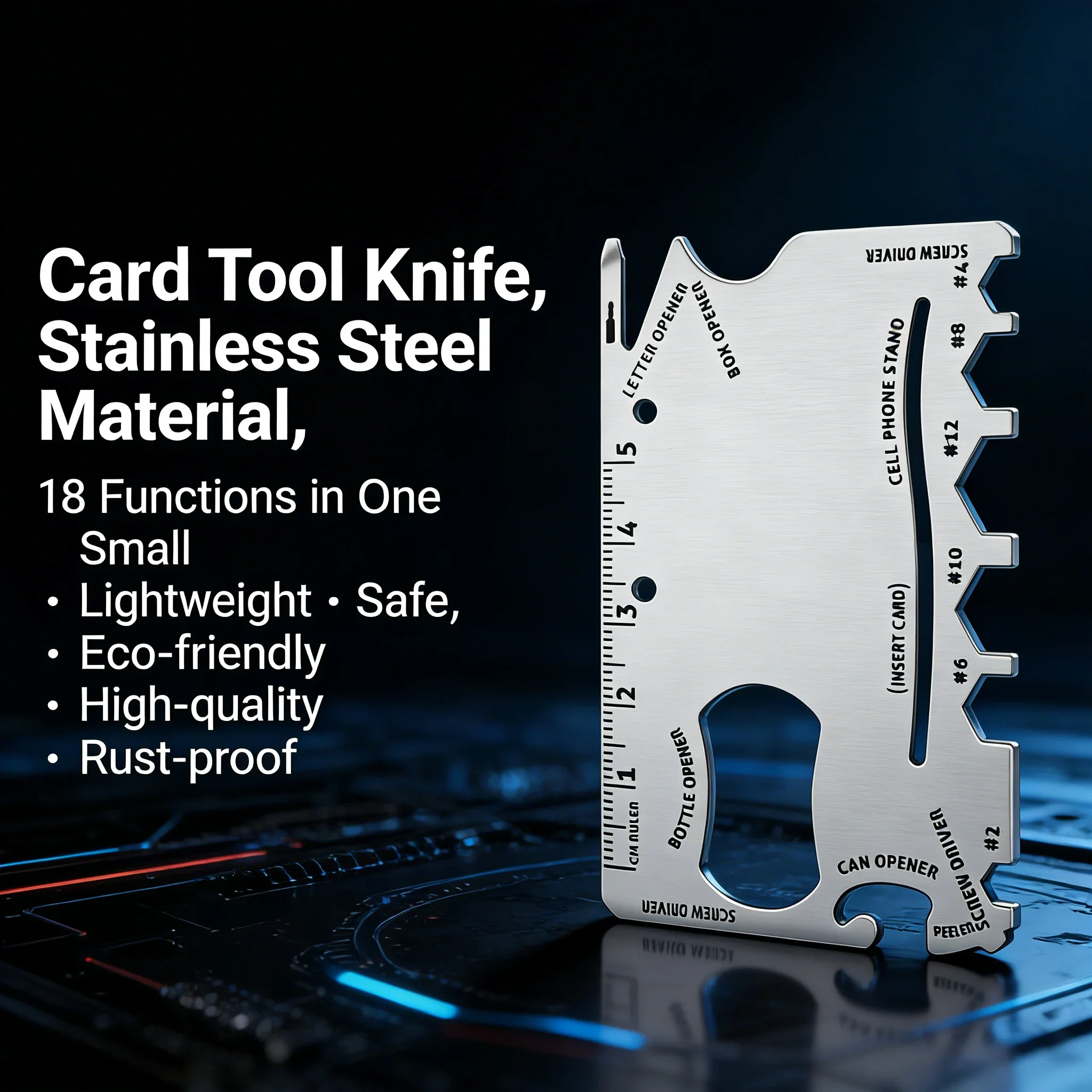 스테인리스 스틸 신용카드형 멀티툴 |   EDC 카드 나이프 (듀얼 스케일 자와 드라이버 포함) |   병따개 카드