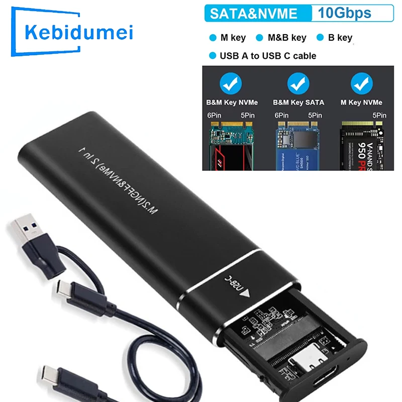 M2 SSD Case M.2 NVMe SATA SSD Enclosure Adapter 10Gbps USB 3.1 Type C Dual Protocol External Enclosure Supports M And B&M Keys
