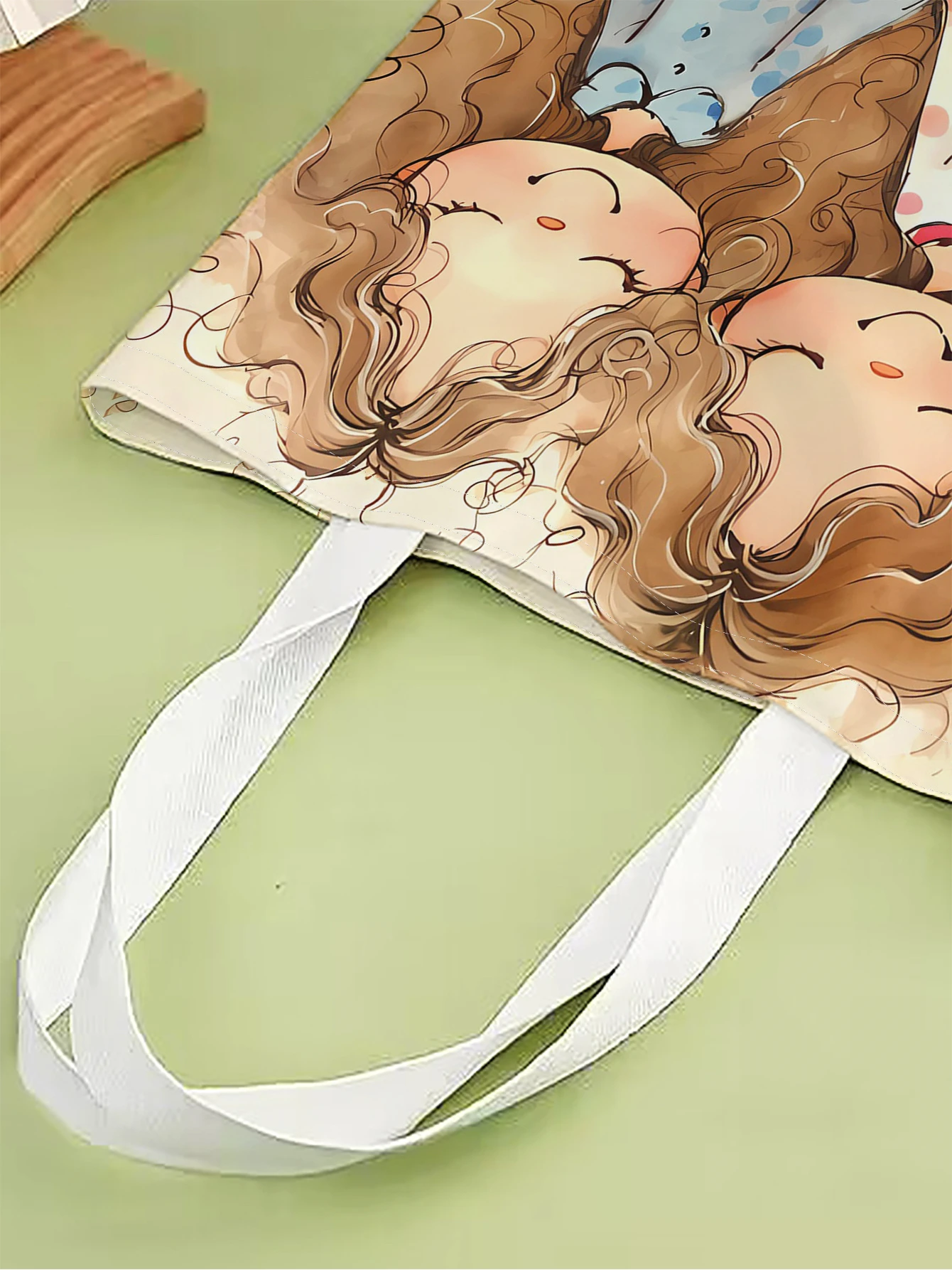 1pc,cartoon girl pattern handbag, reusable fashionable handbag, multifunctional handbag, printed canvas shopping bag