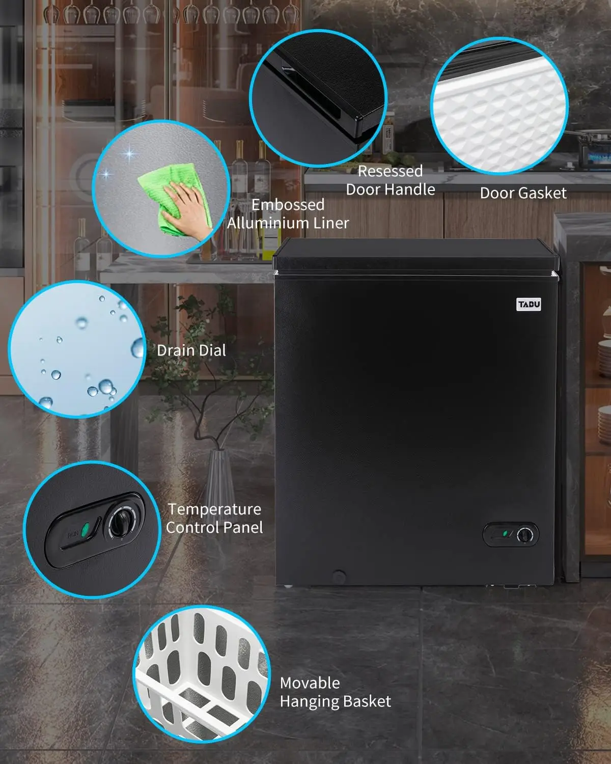 7.0 Cubic Feet Chest Freezer,Top Opening Chest Deep Freezer with Storage Basket, Energy Saving Compact Freezer with 7 Level Adju