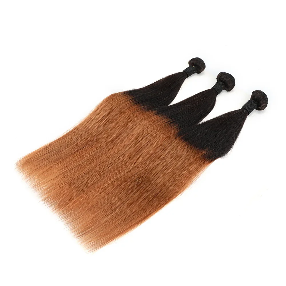 Straight Hair Bundles Human Hair Bundles 18Inch 3Bundles Deals T1B30 Ombre Brown Brazilian Weave Extension