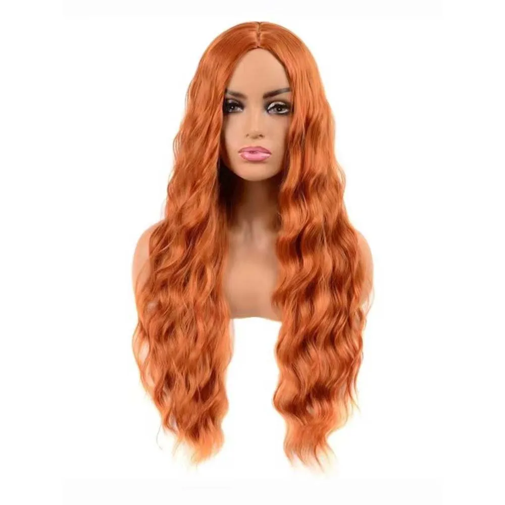 

FANXITION Synthetic Lace Front Wigs with Middle Part Orange Long Body Wave Wigs Natural Hairline Heat Resistant Glueless