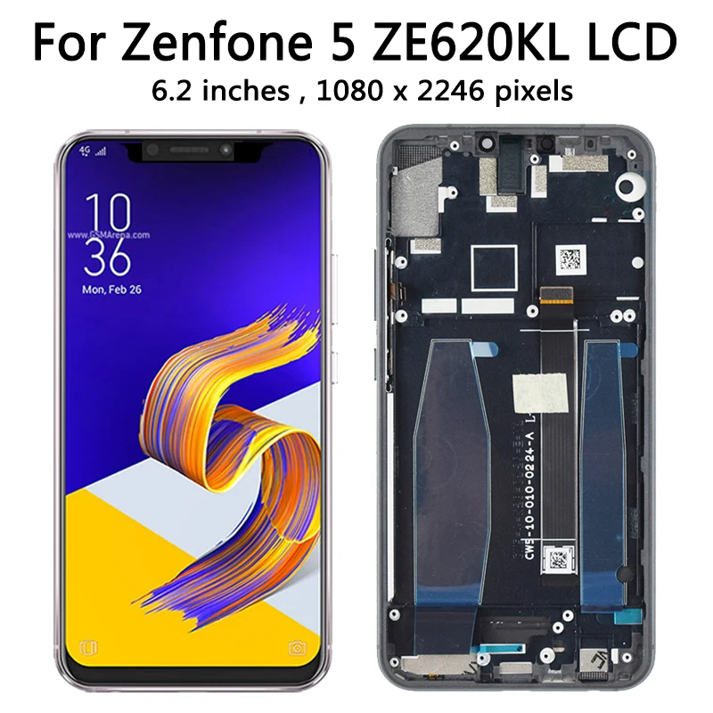 Original 6.2\'\' For Asus ZenFone 5 ZE620KL X00QD ZF620KL X00QDA LCD Display Touch Screen For Zenfone 5z ZS620KL Z01RD LCD Frame