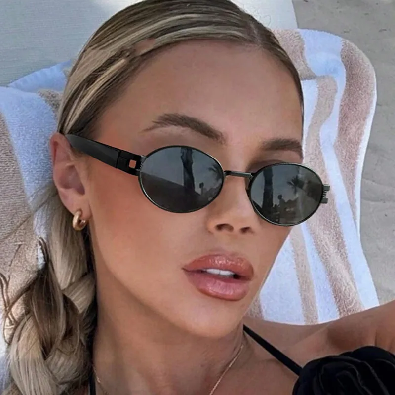 Luxury Unisex Oval Metal Sunglasses - Designer Black UV400 Fashion Shades