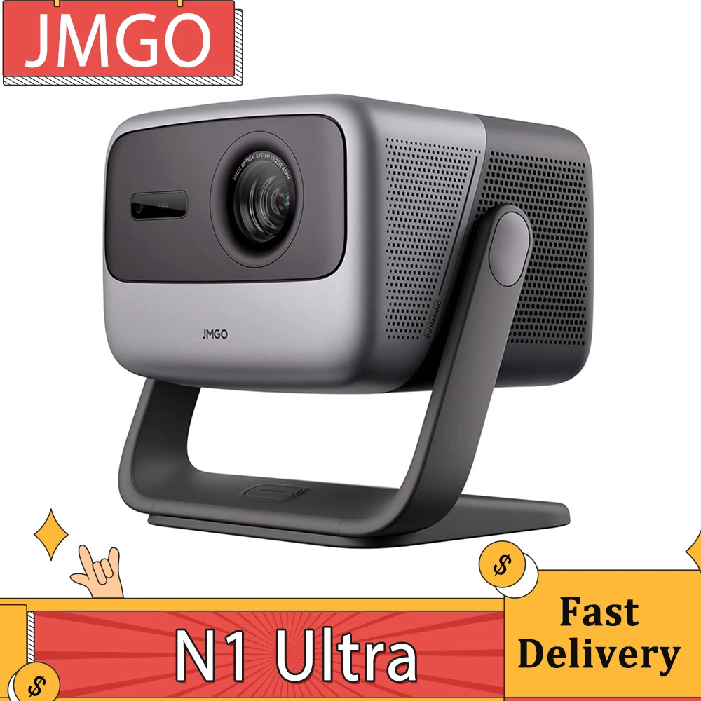 Jmgo N1 Proiettore Laser Triplo Ultra 4K, Gimbal Freestyle A 360 °, 2200 Lumen Cvia, Hdr 10, 10W * 2 Altoparlanti Dynaudio, Lettore Domestico