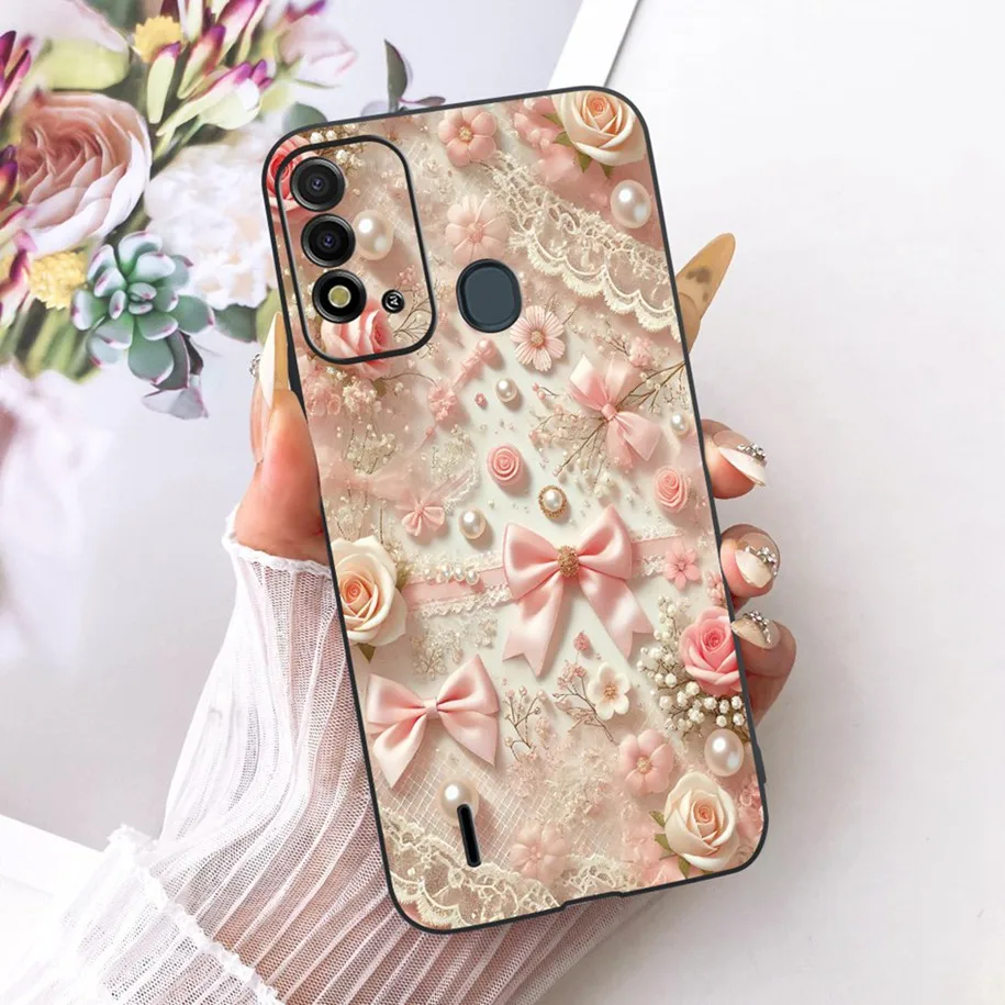 Elegant Flower & Butterfly Soft Black Silicone Phone Case