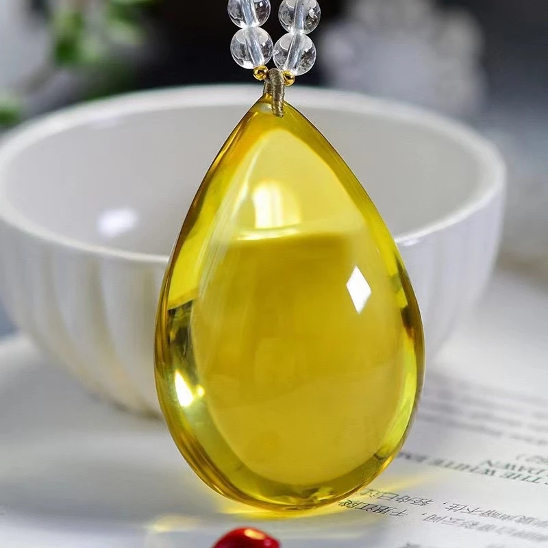 

Natural Yellow Citrine Quartz Water Drop Pendant Beads Necklace Gemstone 55*35.6*26mm Women Men Wealthy Fashion Jewelry AAAAA