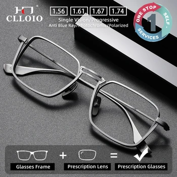 CLLOIO Pure Titanium Blue Light Blocking Men Reading Glasses Handmade Myopia Prescription Frame Photochromic Progressive Eyewear