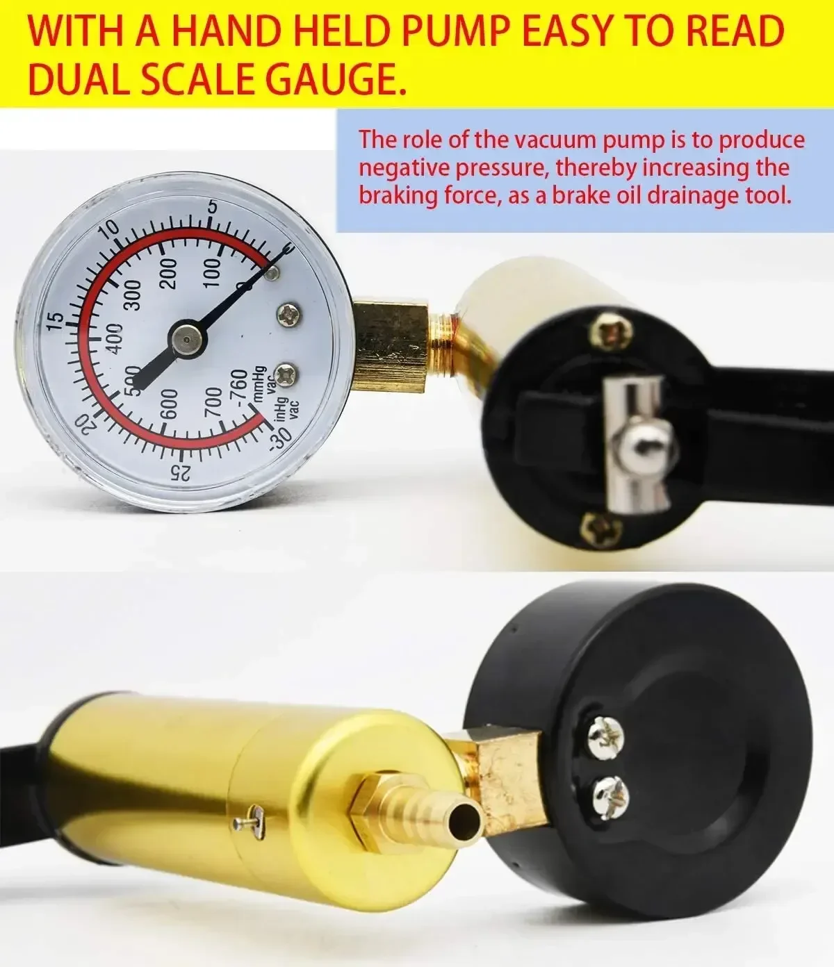 Manual Vacuum Pressure Pump Brake Fluid Drain Kit Vacuum Pistol Pump Tester Kit Portable Durable Aluminum Gauge brake bleeder kit electric vacuum pump