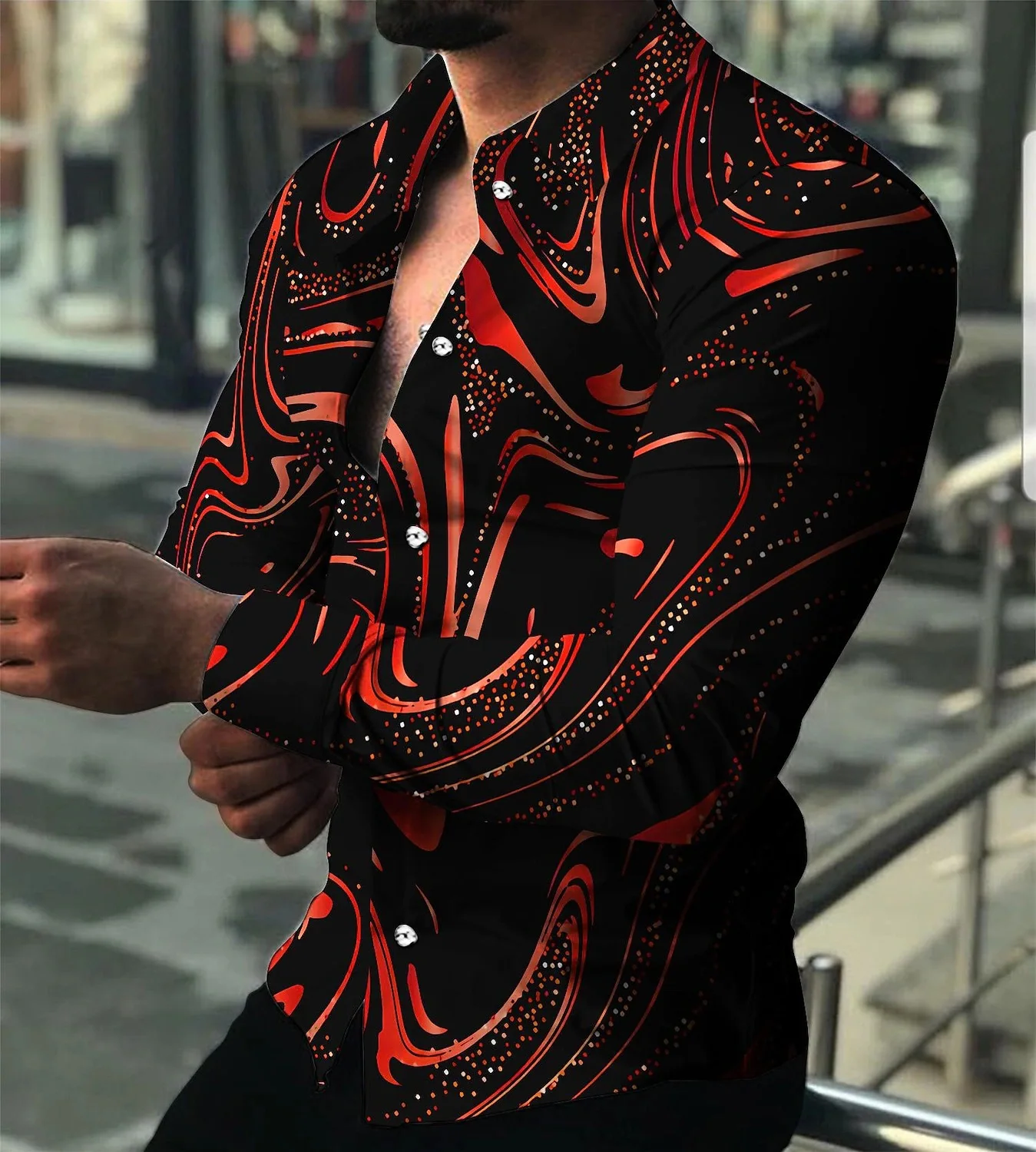

2024 new men's printed long sleeve shirt men's casual business shirt street fashion men's wear