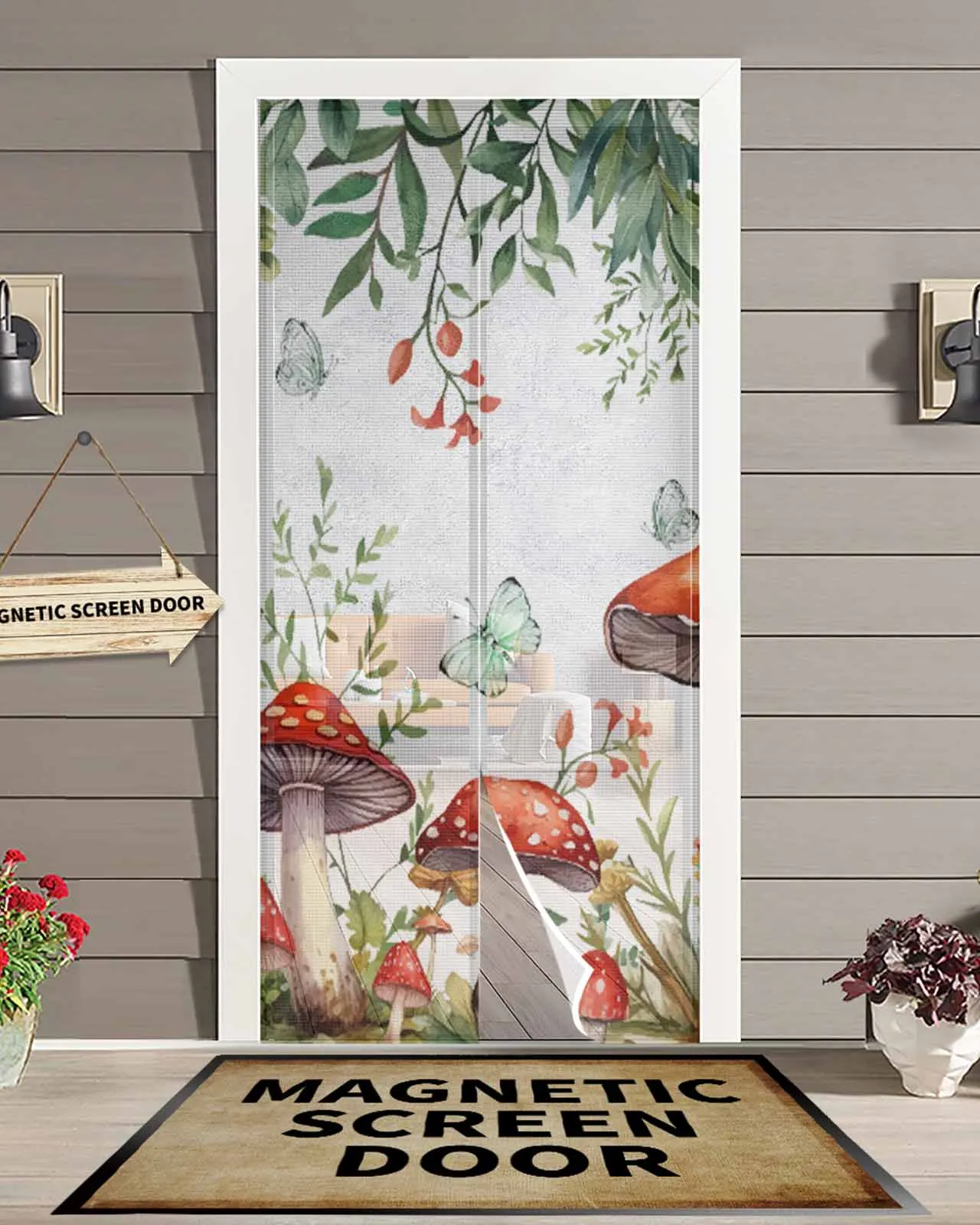 

Plant Mushroom Butterfly Watercolor Summer Magnetic Door Curtain Living Room Bedroom Home Anti-mosquito Screen Door Curtain
